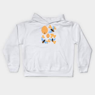 Cute bees, honeycombs and beehives Kids Hoodie